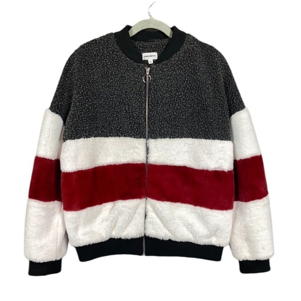 Superdown Faux Fur Color Block Zip Jacket Sz XS